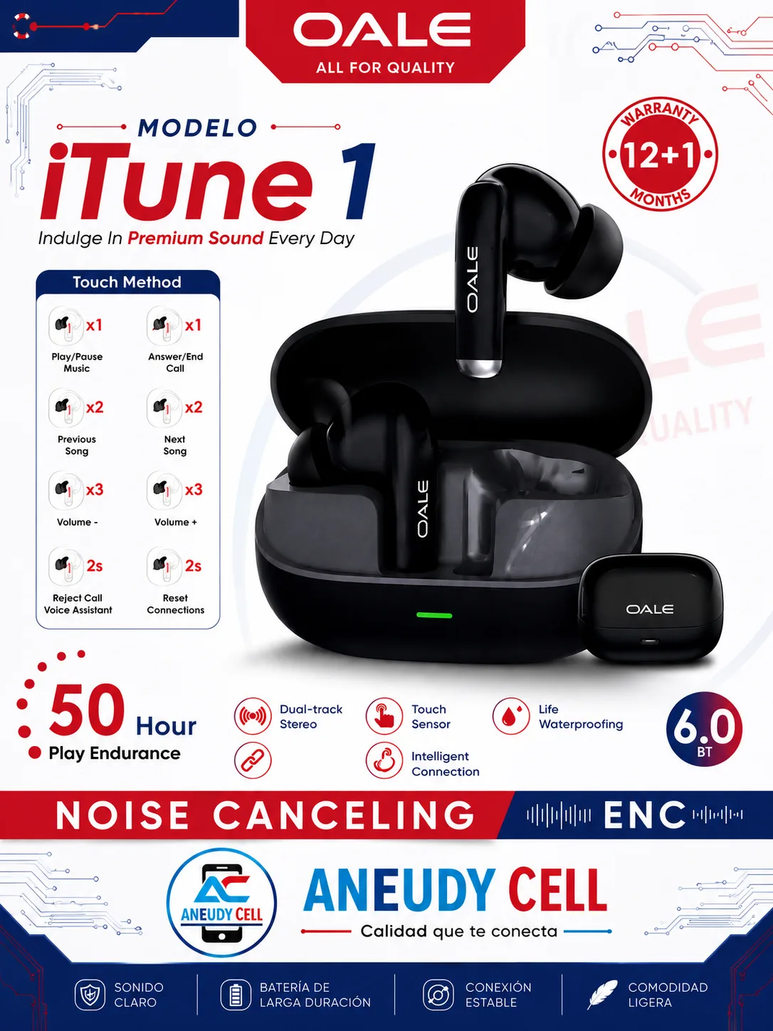 OALE iTune 1 – Audífonos Inalámbricos Bluetooth 6.0 - Negro